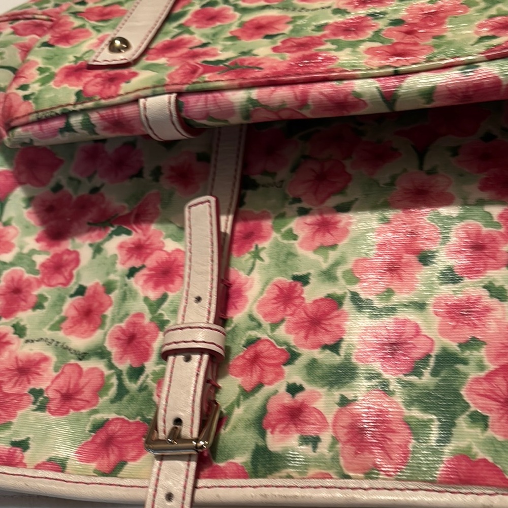 Floral Pink and Green Handbag Tote with snap closure key holder